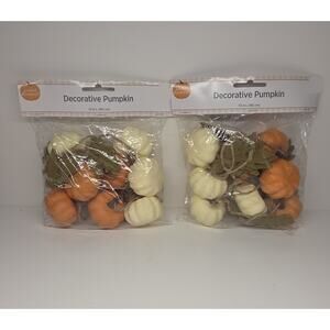 Perfect Harvest Fall Decor 6 Ft Garland Orange White Pumpkins Green Leaves Jute